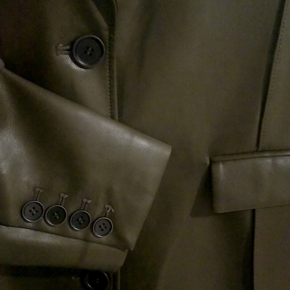 Faux Leather Trench Coat with Pinched Pleats (Olive Green) - DEPT ANONYM - Picture 7 of 8